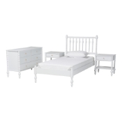 Baxton Studio Denita Spindle 4-Piece Bedroom Set - Farmhouse Platform Bed with Matching Dresser and 1-Drawer Nightstands, White, Twin